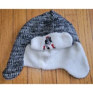 New England Knit Trapper Hat Winter Snow Sherpa Lined Patriots Football Vintage